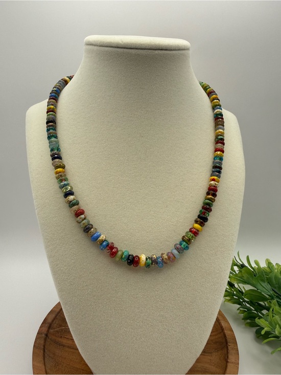 Artisan Jewelry - Dark and Moody Multicolor 6mm Rondelle Glass Bead Necklace 18" Princess Length